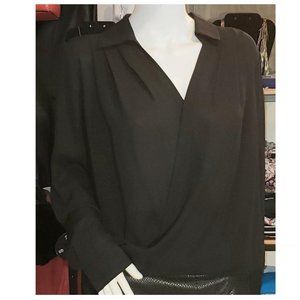 Black semi sheer faux wrap blouse L-XL